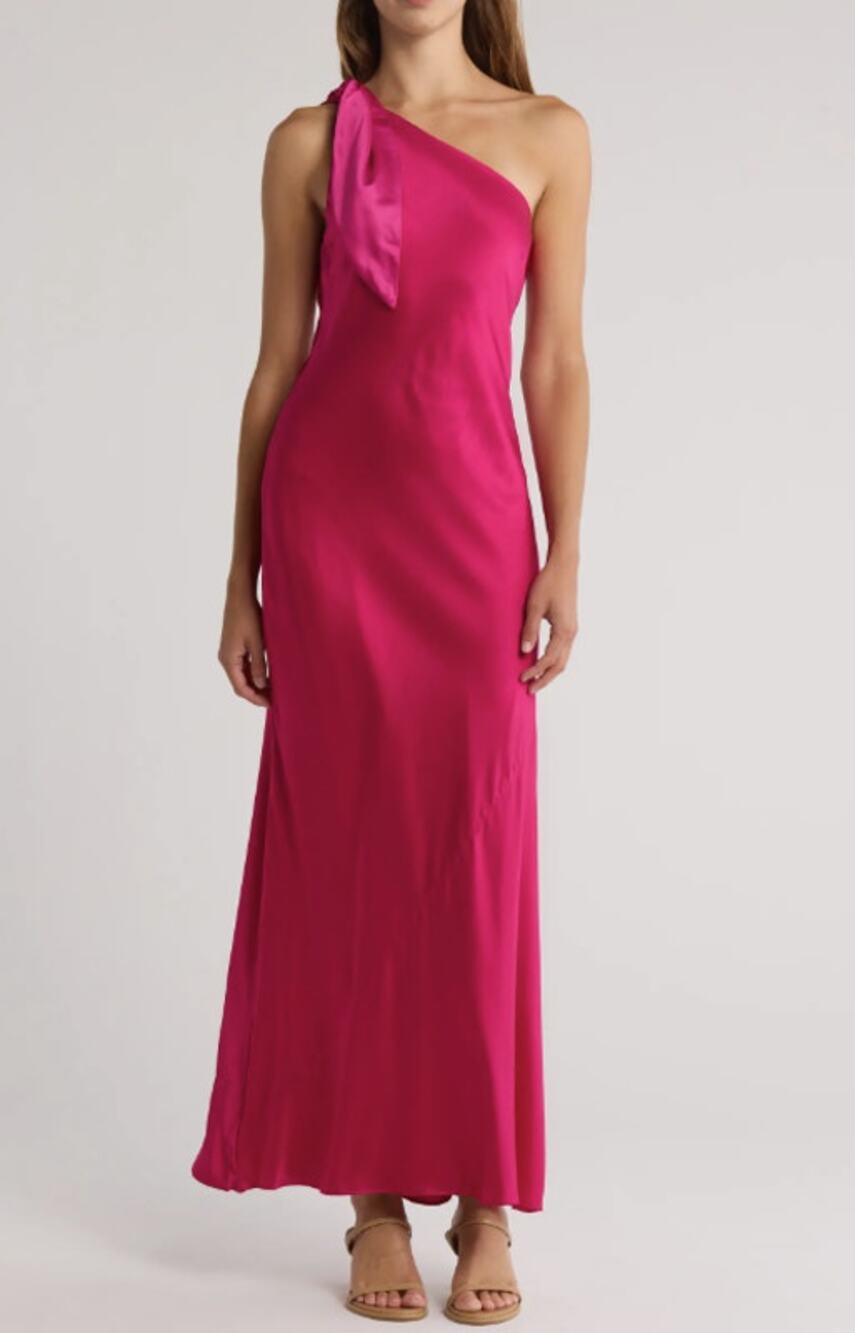 Cult Gaia Kamilla Fuchsia Pink One Shoulder Side Slit Silk Maxi Dress Size Small